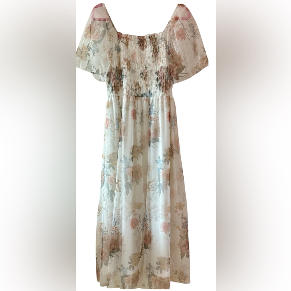 Floral Kids Dress - Cream